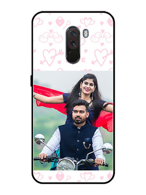 Custom Pcoco F1 Custom Glass Mobile Case  - Pink Flying Heart Design