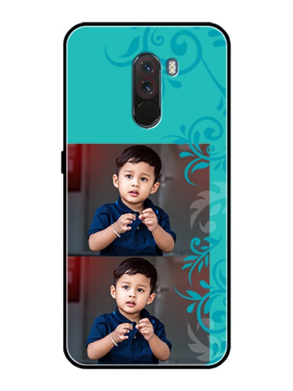 Custom Pcoco F1 Personalized Glass Phone Case  - with Photo and Green Floral Design 