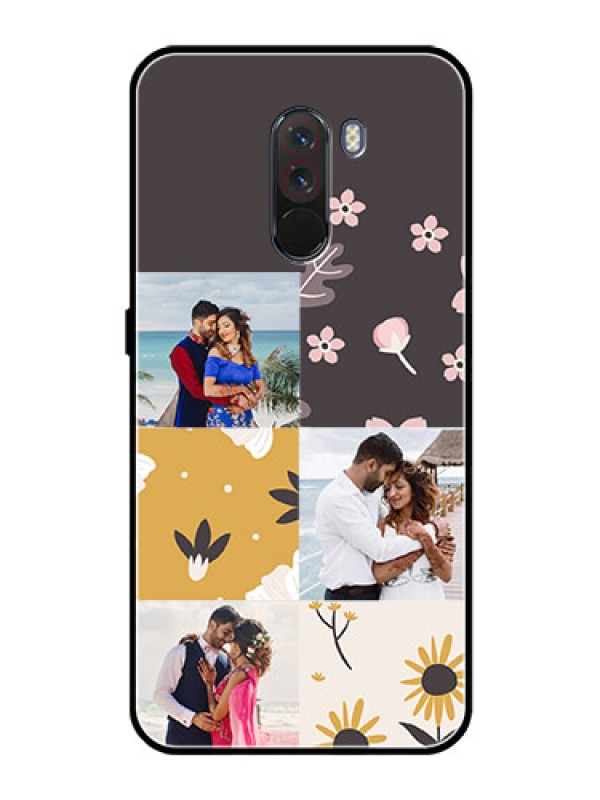 Custom Pcoco F1 Photo Printing on Glass Case  - 3 Images with Floral Design