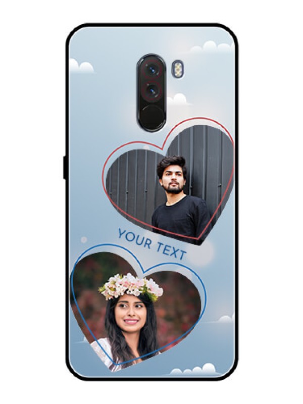 Custom Pcoco F1 Custom Glass Mobile Case  - Blue Color Couple Design 