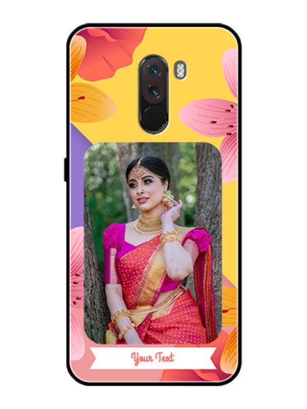 Custom Pcoco F1 Custom Glass Mobile Case  - 3 Image With Vintage Floral Design