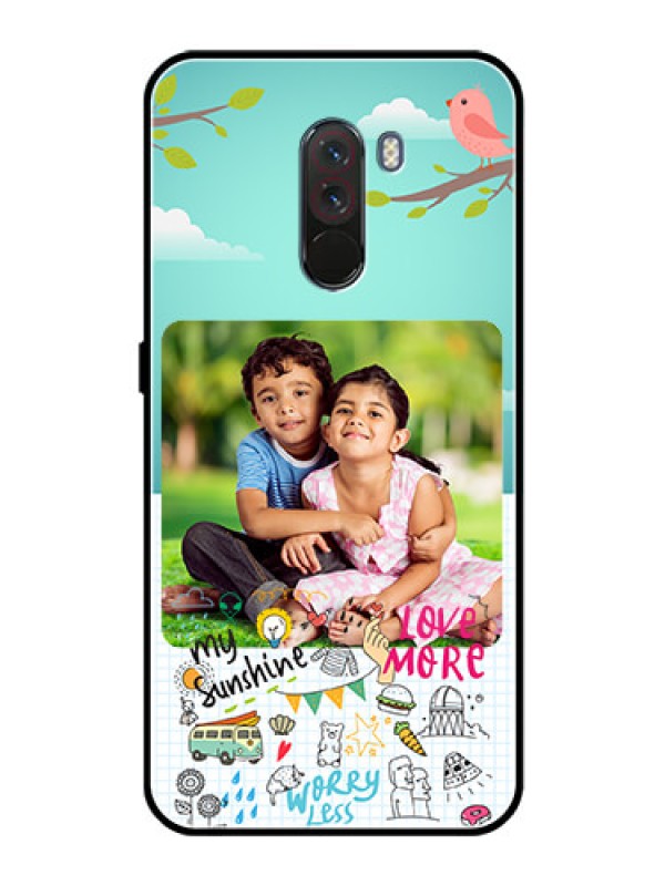 Custom Pcoco F1 Photo Printing on Glass Case  - Doodle love Design