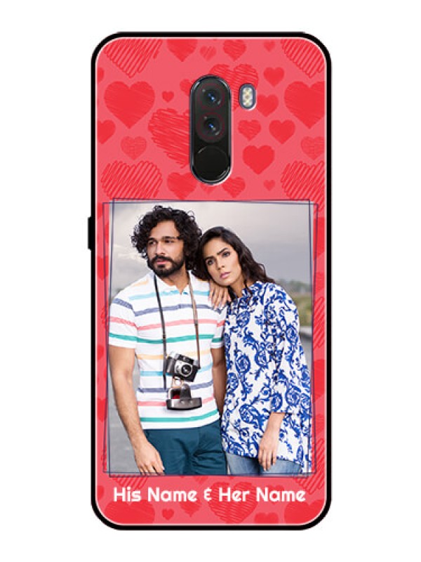 Custom Pcoco F1 Photo Printing on Glass Case  - with Red Heart Symbols Design