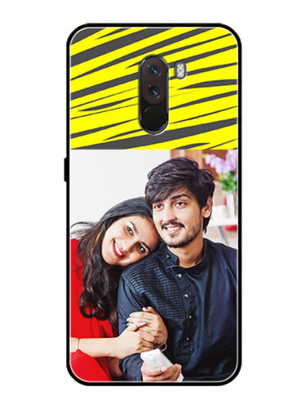 Custom Pcoco F1 Photo Printing on Glass Case  - Yellow Abstract Design