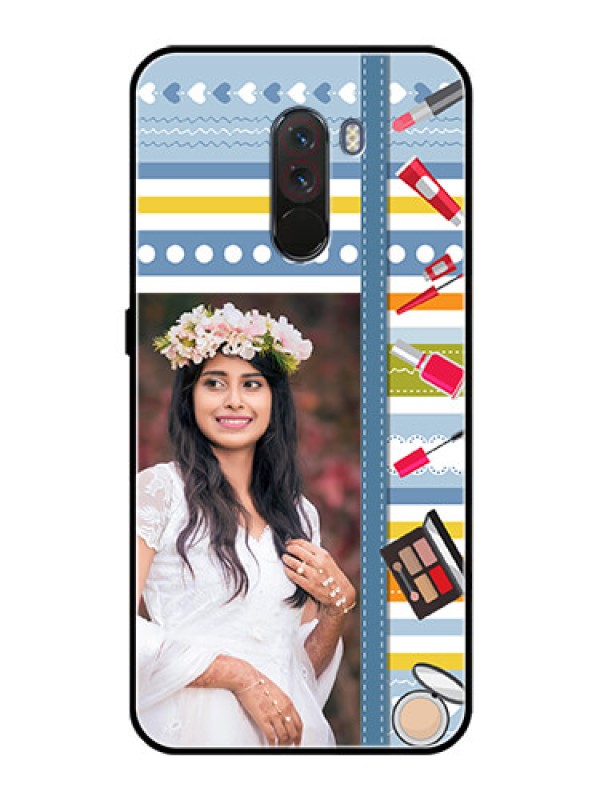Custom Pcoco F1 Personalized Glass Phone Case  - Makeup Icons Design