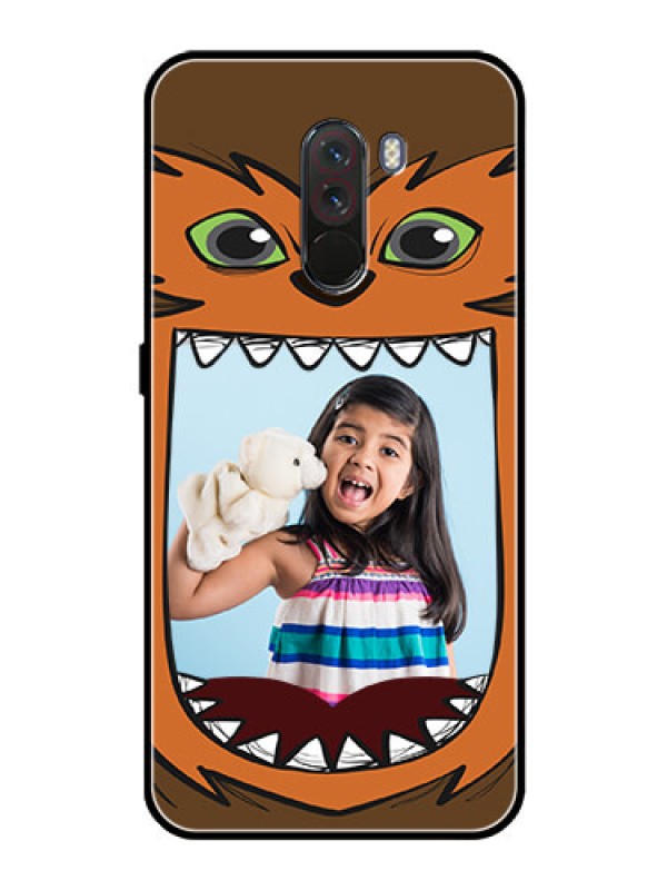 Custom Pcoco F1 Photo Printing on Glass Case  - Owl Monster Back Case Design