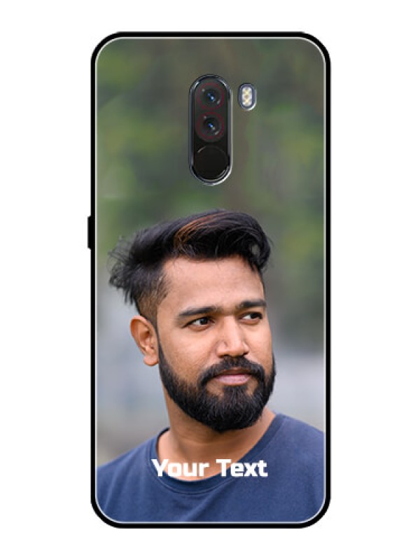 Custom Pcoco F1 Glass Mobile Cover: Photo with Text