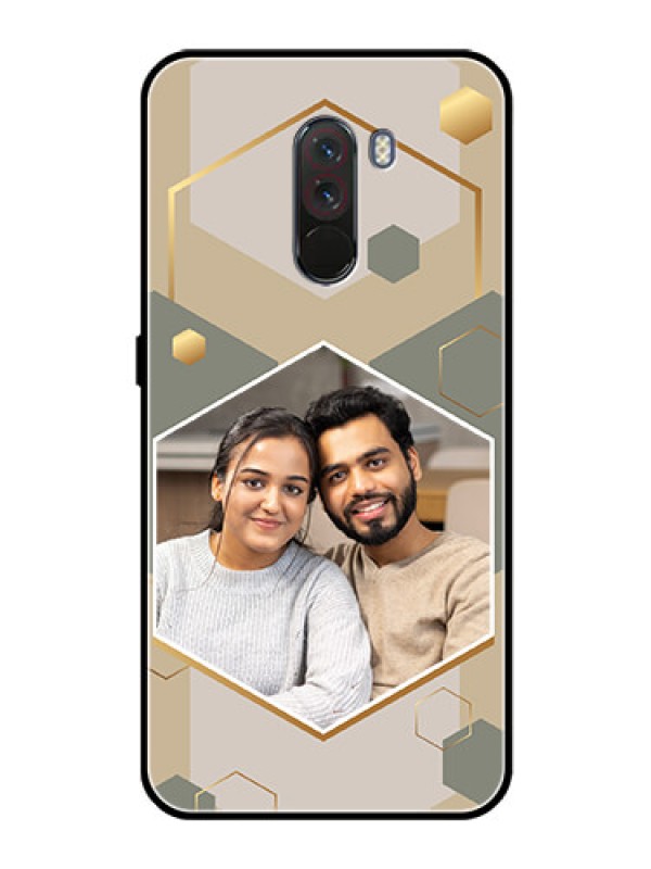 Custom Poco F1 Photo Printing on Glass Case - Stylish Hexagon Pattern Design