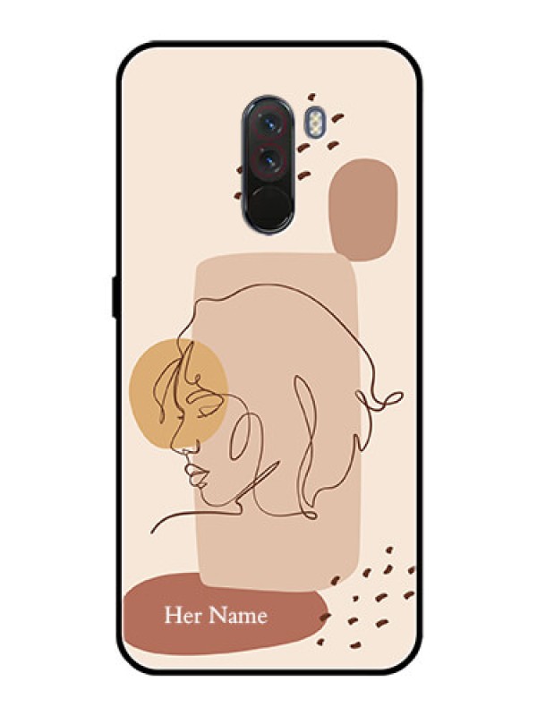 Custom Poco F1 Photo Printing on Glass Case - Calm Woman line art Design