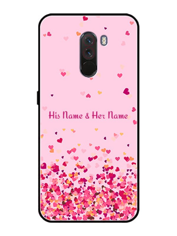 Custom Poco F1 Photo Printing on Glass Case - Floating Hearts Design