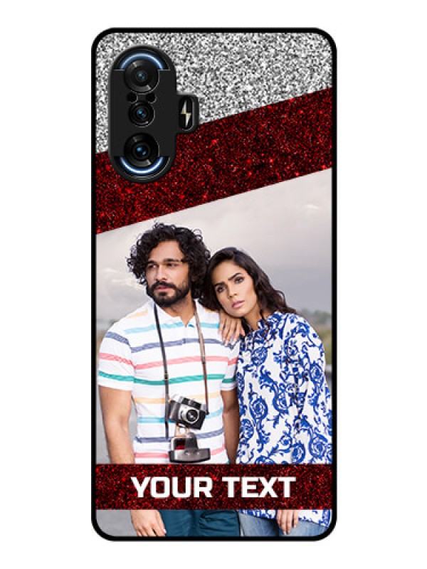 Custom Poco F3 GT Personalized Glass Phone Case - Image Holder with Glitter Strip Design
