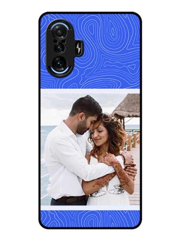 Custom Poco F3 Gt Custom Glass Mobile Case - Curved line art with blue and white Design