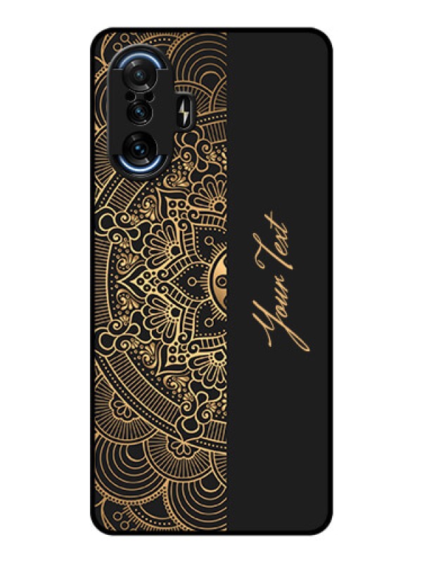 Custom Poco F3 Gt Photo Printing on Glass Case - Mandala art with custom text Design