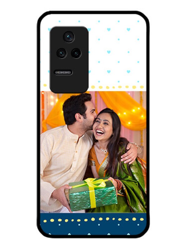 Custom Poco F4 5G Personalized Glass Phone Case - White and Blue Abstract Design