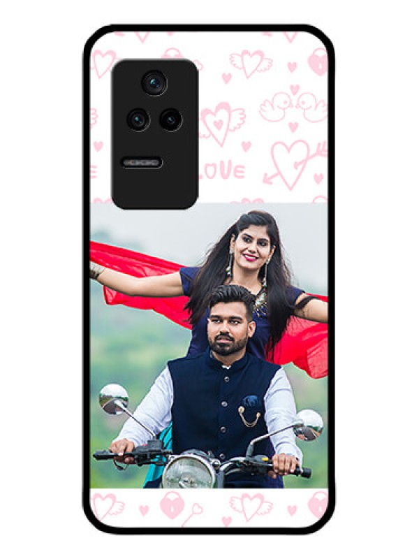 Custom Poco F4 5G Custom Glass Mobile Case - Pink Flying Heart Design