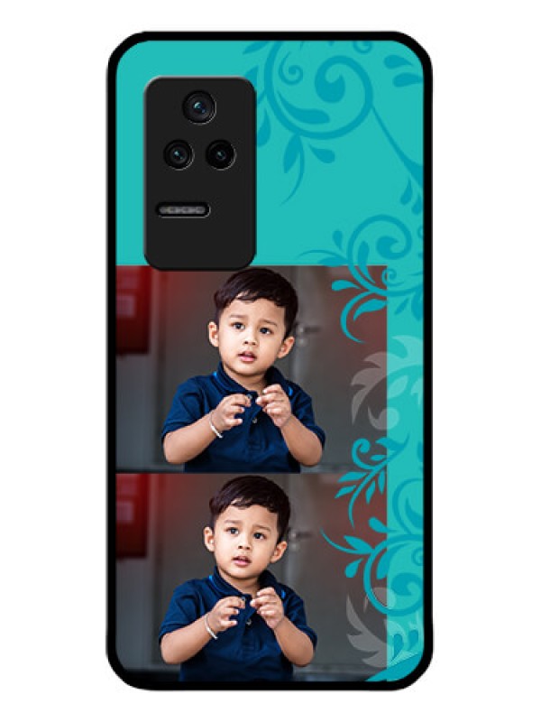 Custom Poco F4 5G Personalized Glass Phone Case - with Photo and Green Floral Design