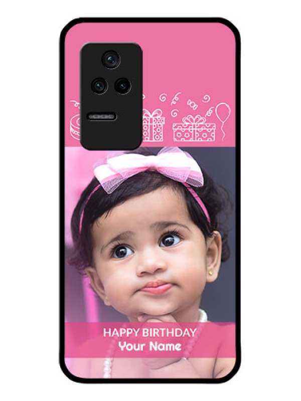 Custom Poco F4 5G Photo Printing on Glass Case - with Birthday Line Art Design