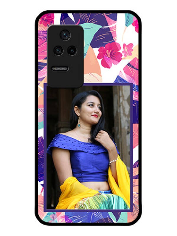 Custom Poco F4 5G Custom Glass Mobile Case - Abstract Floral Design