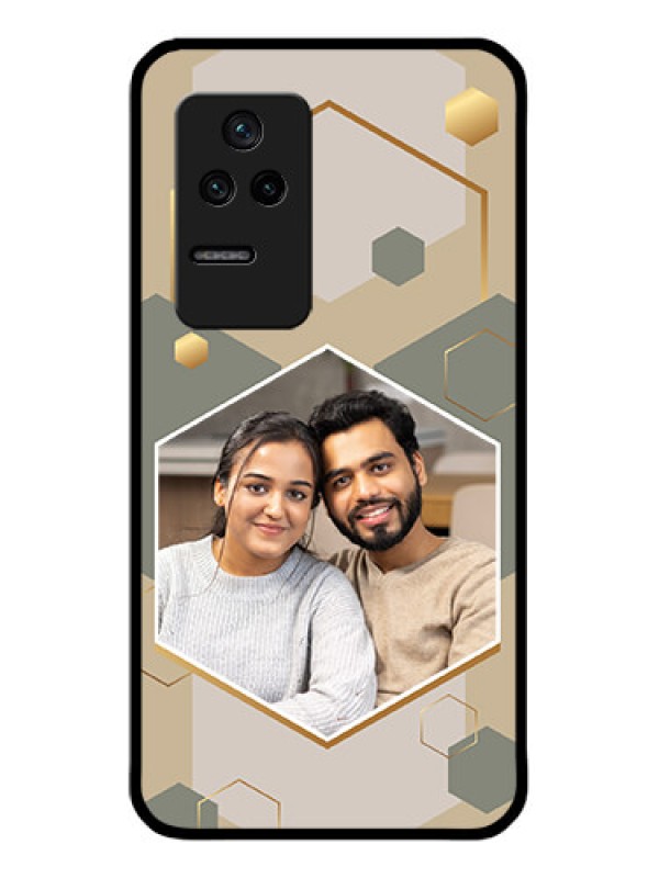 Custom Poco F4 5G Photo Printing on Glass Case - Stylish Hexagon Pattern Design