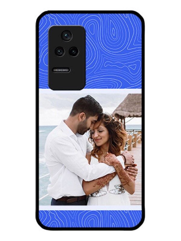 Custom Poco F4 5G Custom Glass Mobile Case - Curved line art with blue and white Design
