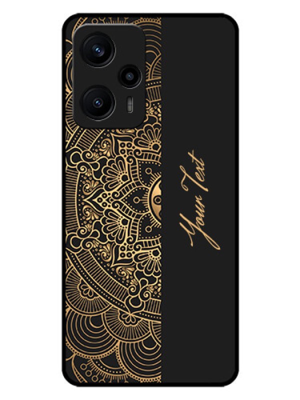 Custom Poco F5 Photo Printing on Glass Case - Mandala art with custom text Design