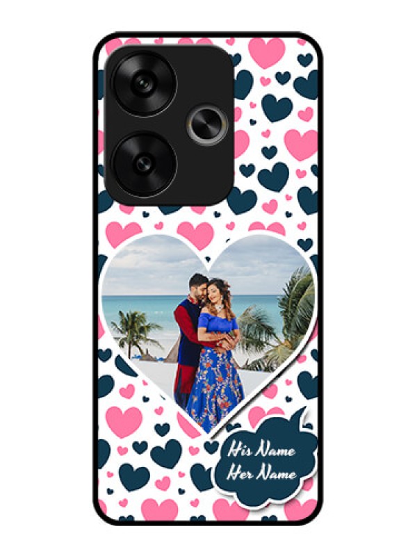 Custom Poco F6 5G Custom Glass Phone CasePink and Blue Heart Design