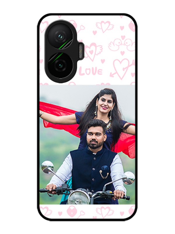 Custom Poco F7 5G Custom Glass Phone Case - Pink Flying Heart Design