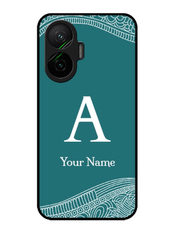 Custom Poco F7 5G Custom Glass Phone Case - Line Art Pattern With Custom Name Design