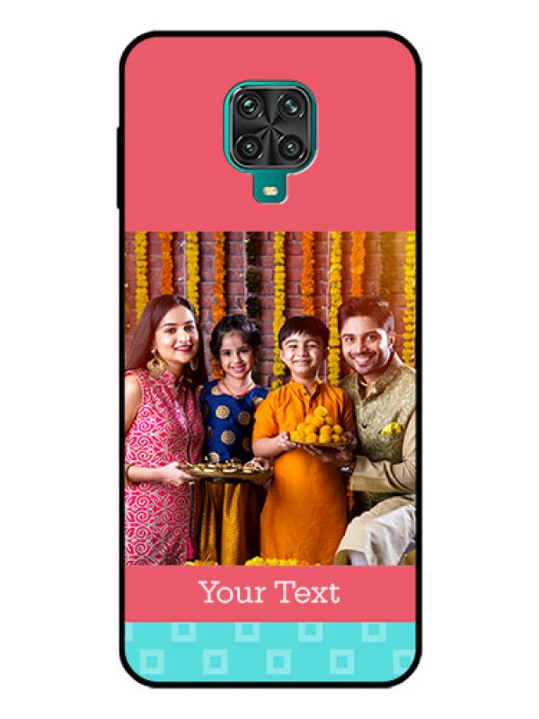 Custom Poco M2 Pro Personalized Glass Phone Case  - Peach & Blue Color Design