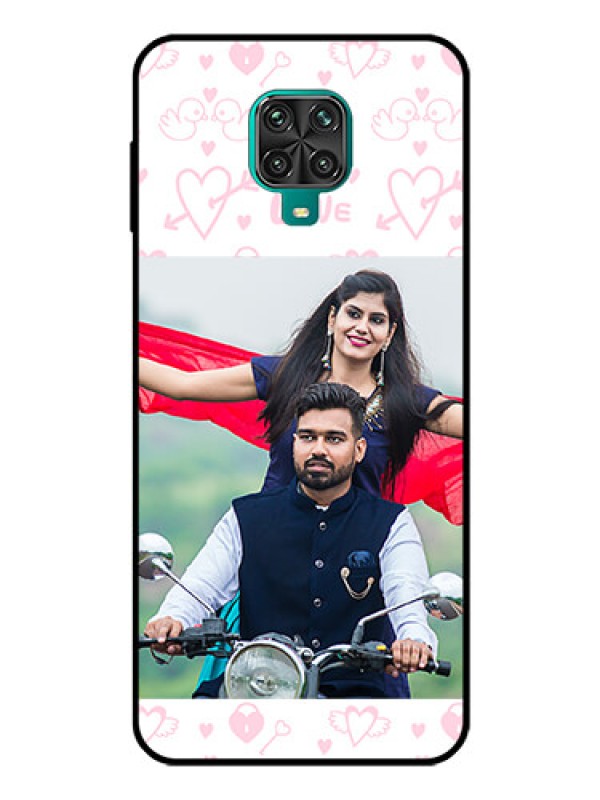 Custom Poco M2 Pro Custom Glass Mobile Case  - Pink Flying Heart Design