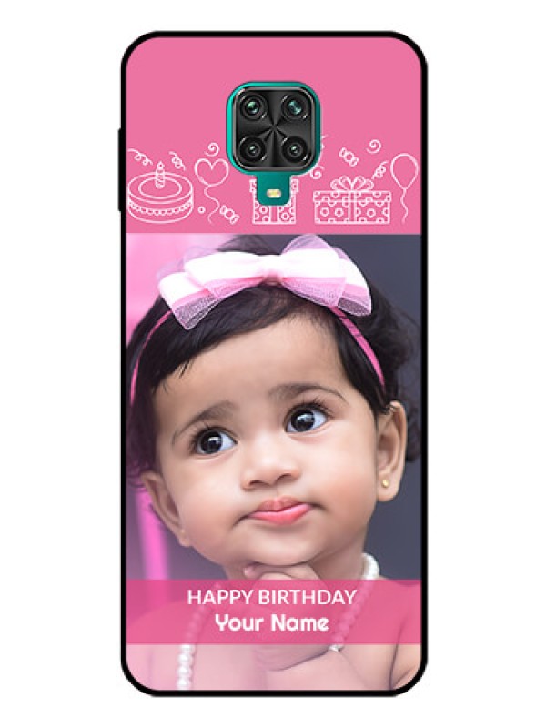 Custom Poco M2 Pro Photo Printing on Glass Case  - with Birthday Line Art Design