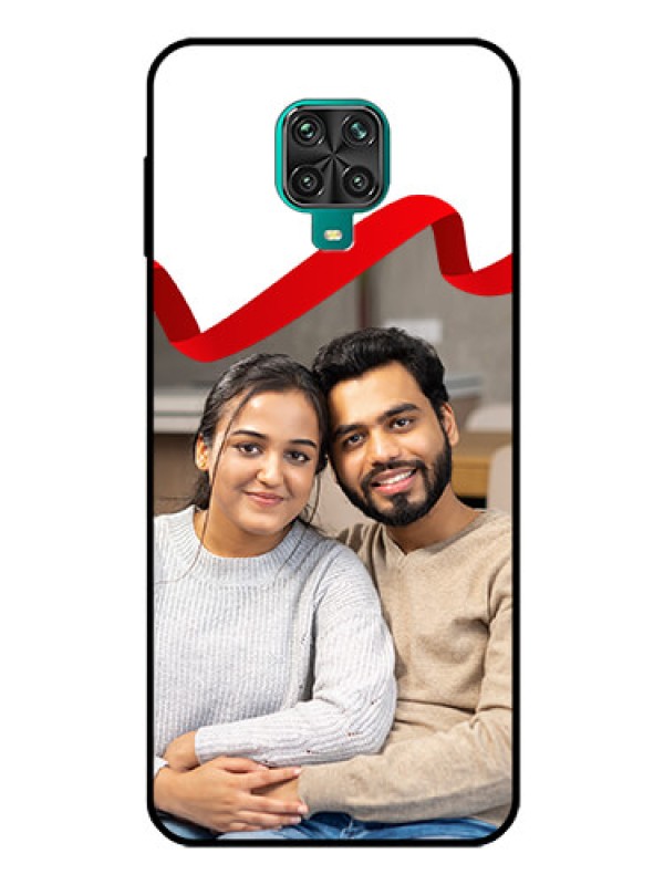 Custom Poco M2 Pro Photo Printing on Glass Case  - Red Ribbon Frame Design