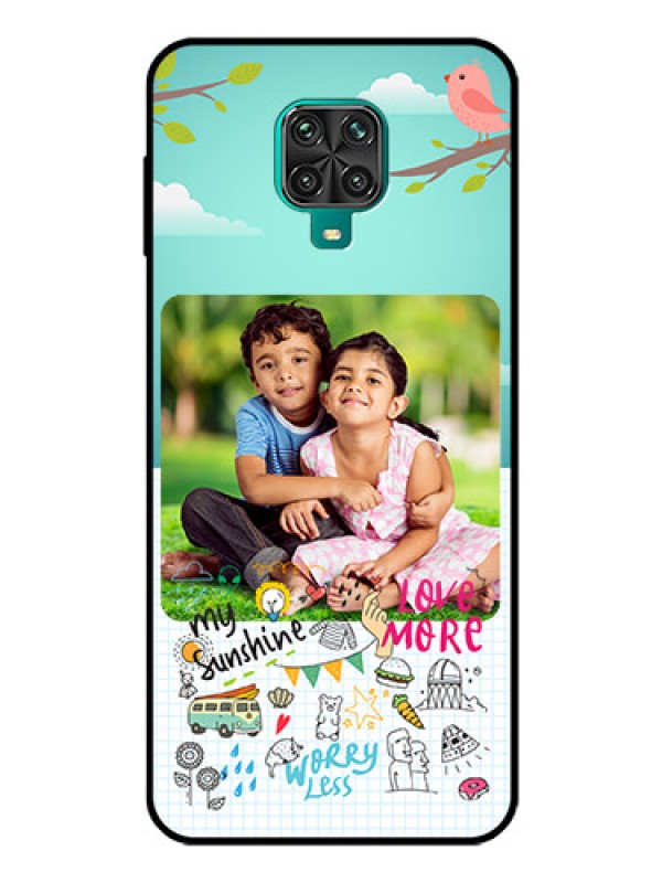 Custom Poco M2 Pro Photo Printing on Glass Case  - Doodle love Design