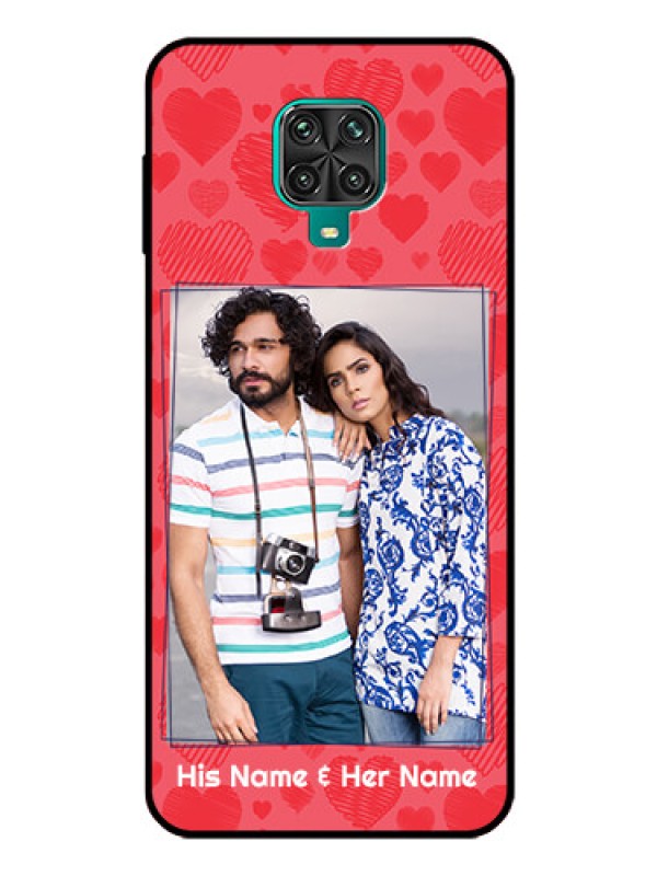 Custom Poco M2 Pro Photo Printing on Glass Case  - with Red Heart Symbols Design