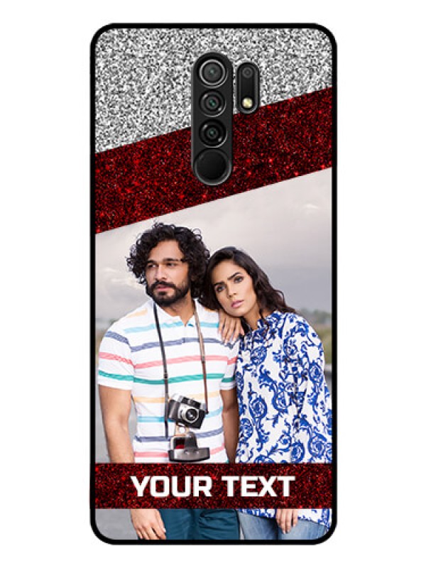 Custom Poco M2 Reloaded Personalized Glass Phone Case  - Image Holder with Glitter Strip Design