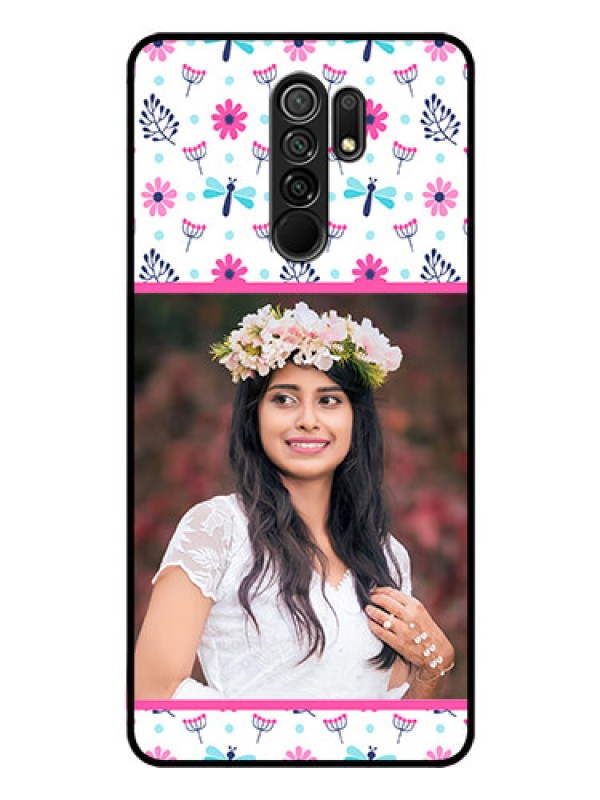 Custom Poco M2 Photo Printing on Glass Case  - Colorful Flower Design