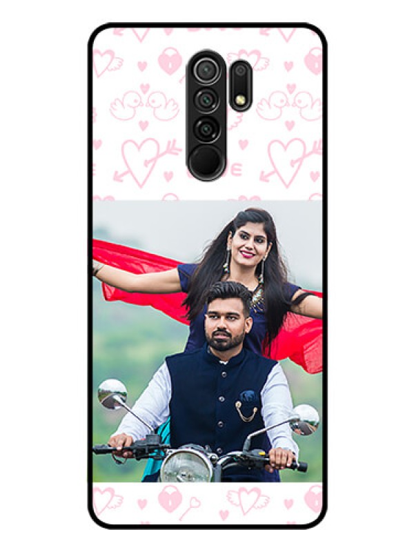 Custom Poco M2 Custom Glass Mobile Case  - Pink Flying Heart Design