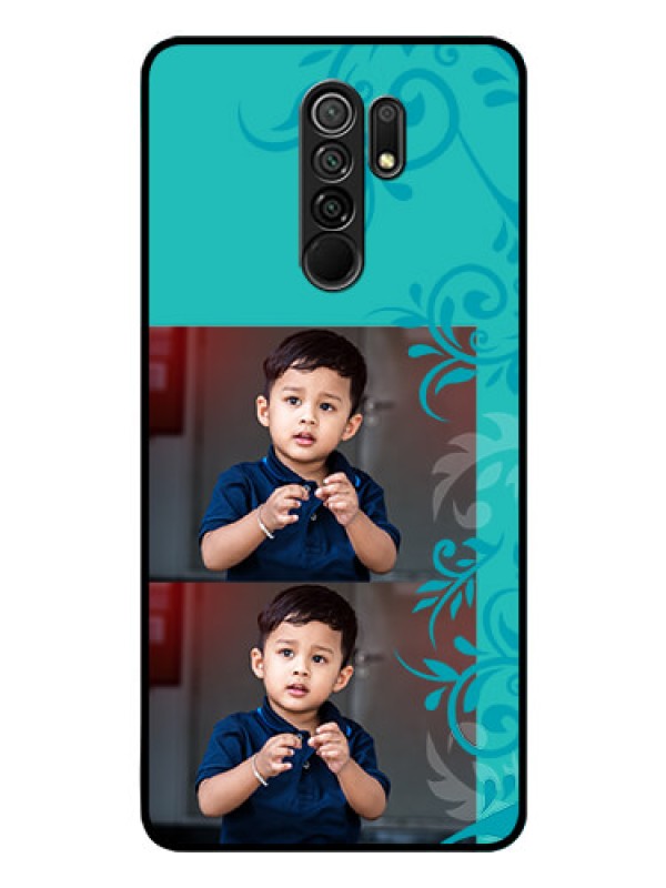 Custom Poco M2 Personalized Glass Phone Case  - with Photo and Green Floral Design 