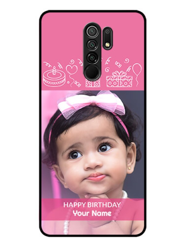 Custom Poco M2 Photo Printing on Glass Case  - with Birthday Line Art Design