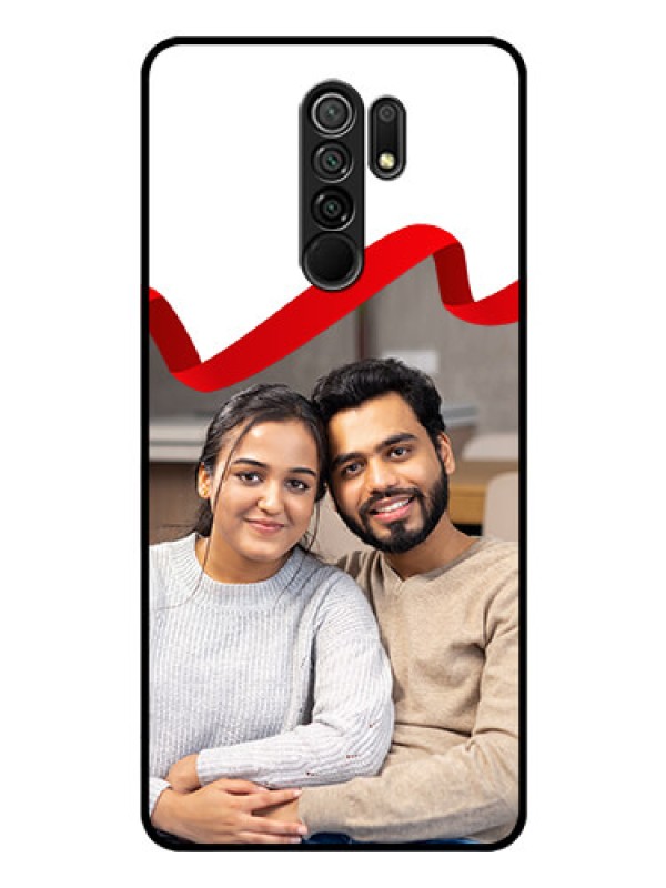 Custom Poco M2 Photo Printing on Glass Case  - Red Ribbon Frame Design