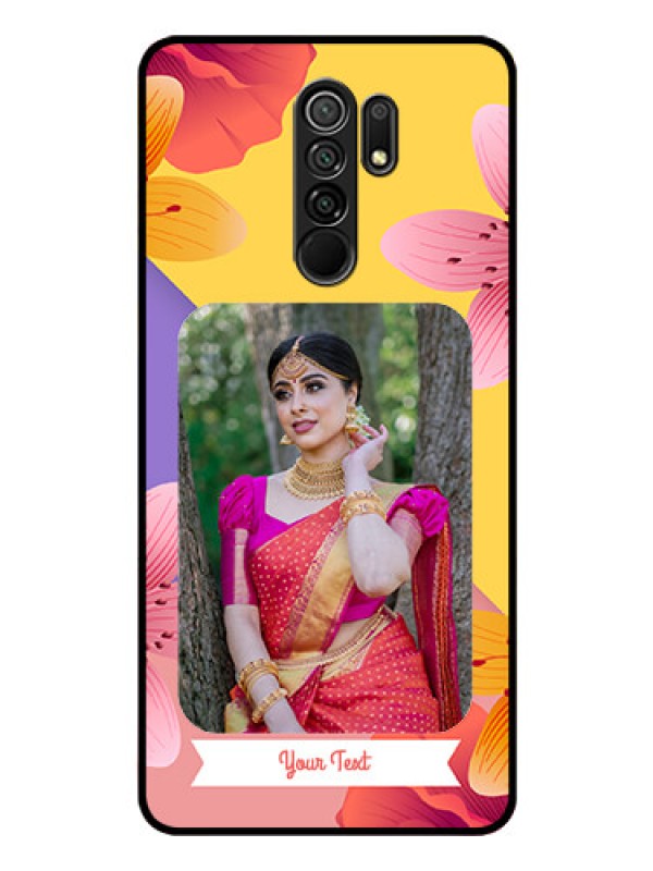 Custom Poco M2 Custom Glass Mobile Case  - 3 Image With Vintage Floral Design
