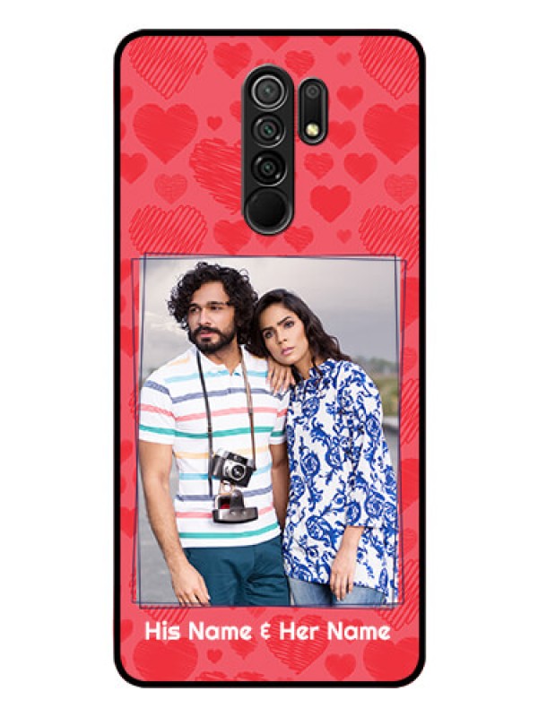 Custom Poco M2 Photo Printing on Glass Case  - with Red Heart Symbols Design