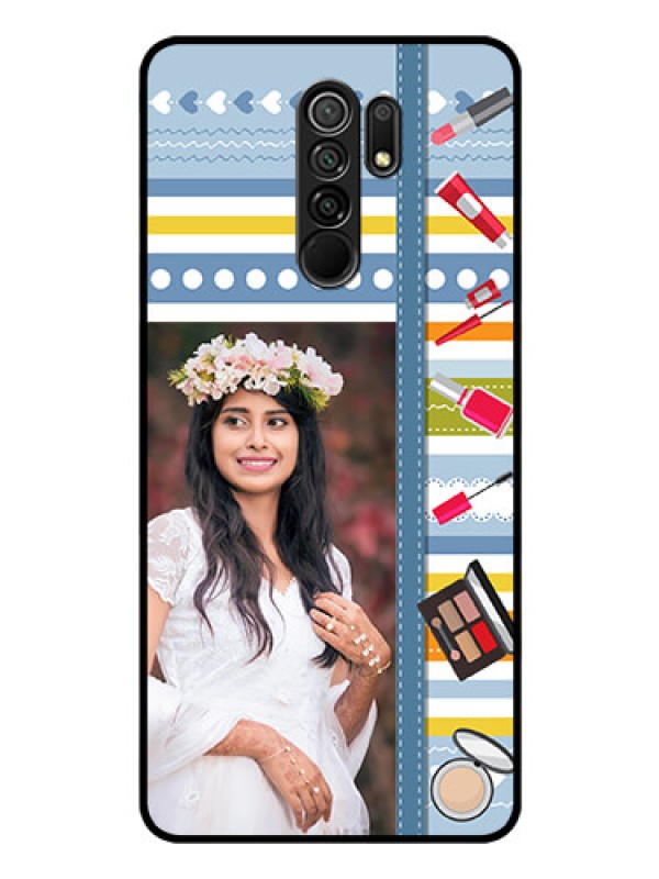 Custom Poco M2 Personalized Glass Phone Case  - Makeup Icons Design