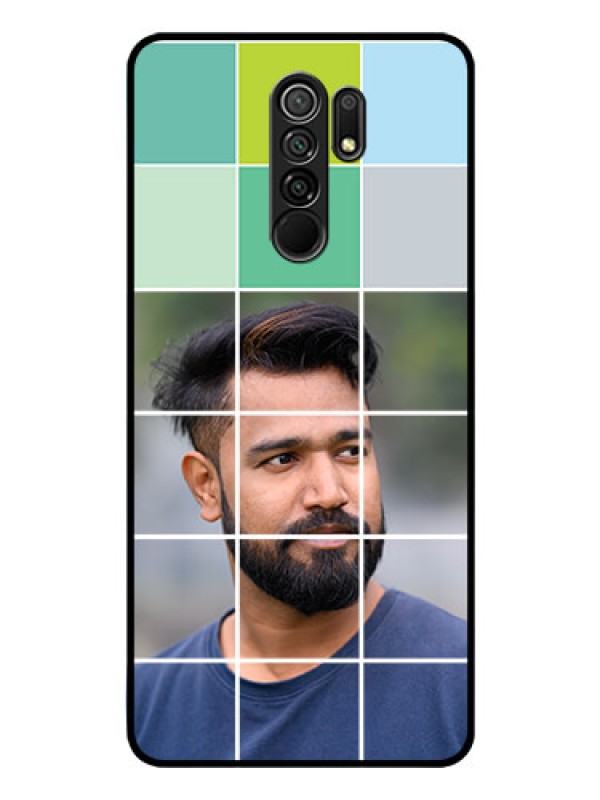 Custom Poco M2 Photo Printing on Glass Case  - with white box pattern 
