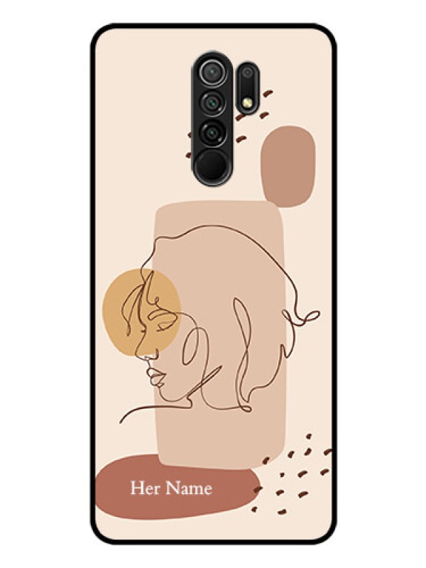 Custom Poco M2 Photo Printing on Glass Case - Calm Woman line art Design