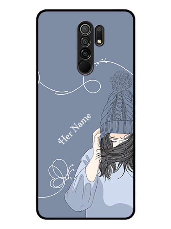 Custom Poco M2 Custom Glass Mobile Case - Girl in winter outfit Design