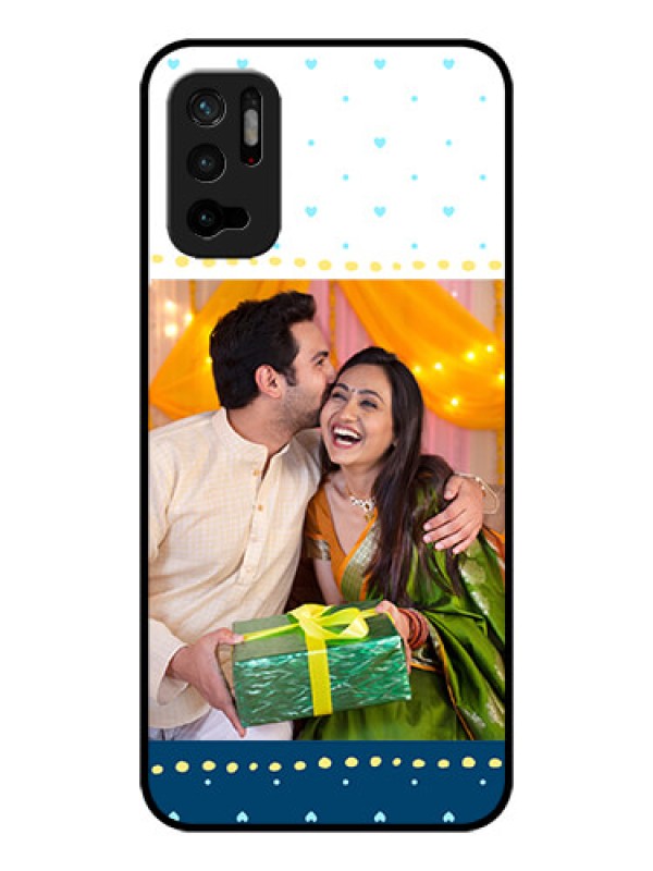 Custom Poco M3 Pro 5G Personalized Glass Phone Case - White and Blue Abstract Design
