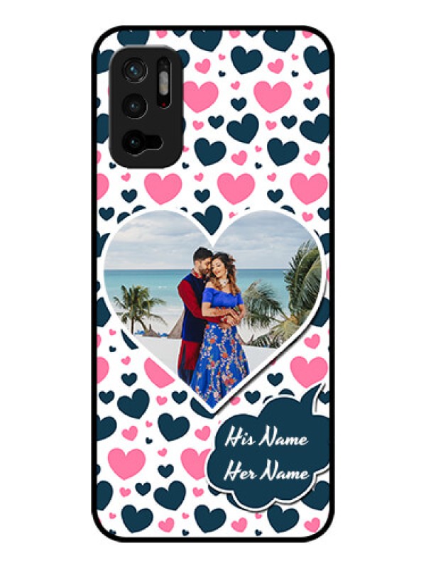 Custom Poco M3 Pro 5G Custom Glass Phone Case - Pink & Blue Heart Design