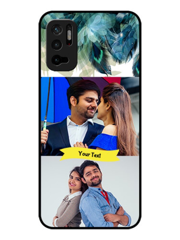 Custom Poco M3 Pro 5G Personalized Glass Phone Case - Image with Boho Peacock Feather Design