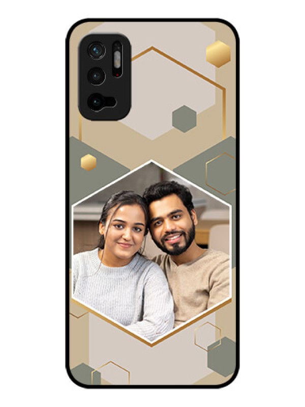 Custom Poco M3 Pro 5G Photo Printing on Glass Case - Stylish Hexagon Pattern Design